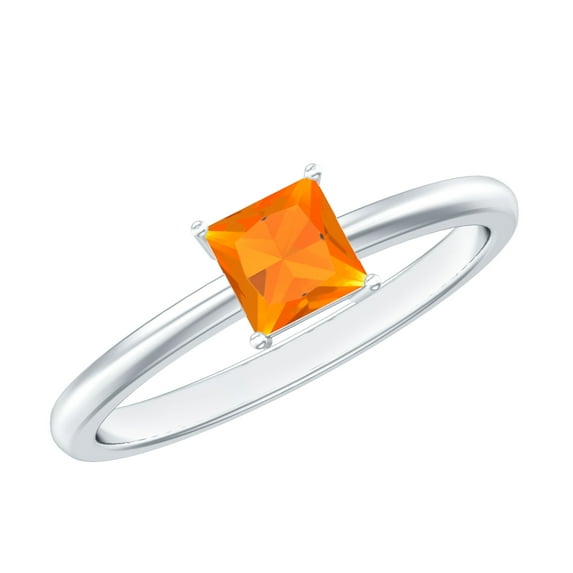 Rosec Jewels 4.5 MM Princess Cut Fire Opal Solitaire Ring in 4 Prong Setting, 10K White Gold, US 3.00