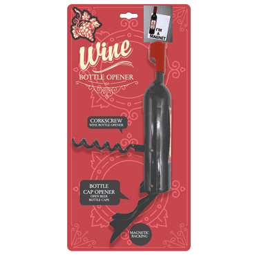 4.5 in Magnetic Wine Bottle Shaped Corkscrew and Can Opener, Versatile, Stylish Must Have for Wine Enthusiasts and Kitchen Aficionados, Perfect for Your Home Barware and Kitchen Collection, Black