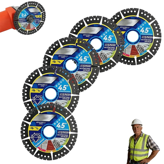 4.5" Multi-Material Diamond Blade,Max Durability,Grinder Blades,Cut Any Material Instantly, Diamond Multi Purpose Saw Blade,for Angle Grinder,Stone,Tile,Concrete,Brick & Metal (5pcs)