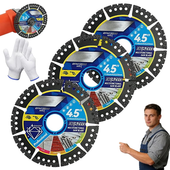 4.5" Multi-Material Diamond Blade - Zero Compromise, Max Durability, Cut Any Material Instantly, Diamond Multi Purpose Saw Blade, for Angle Grinder, for Stone, Tile, Concrete, Brick & Metal (3pcs)