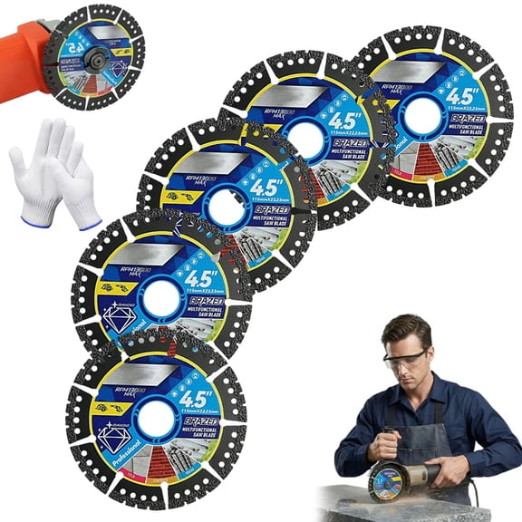 4.5" Multi-Material Diamond Blade - Zero Compromise, Max Durability, Grinder Blades, Cut Any Material Instantly, Diamond Multi Purpose Saw Blade, for Angle Grinder, for Stone, Brick & Metal (5pcs)