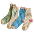 thumbnail image 1 of 4/5 Pack Cute Womens Floral Socks, Cotton Vintage Embroidered Casual Crew Socks, 1 of 7