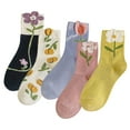 thumbnail image 1 of 4/5 Pack Cute Womens Floral Socks, Cotton Vintage Embroidered Casual Crew Socks, 1 of 7