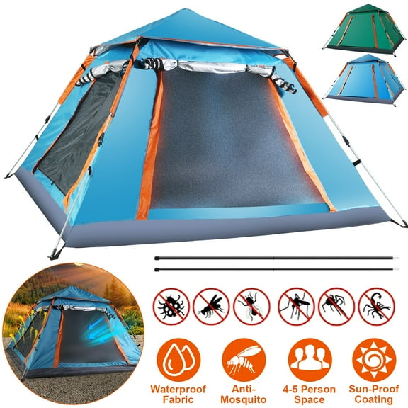 4-5 Person Tents for Camping Foldable Waterproof Family Camping Tents for Camping Fishing Beach Blue