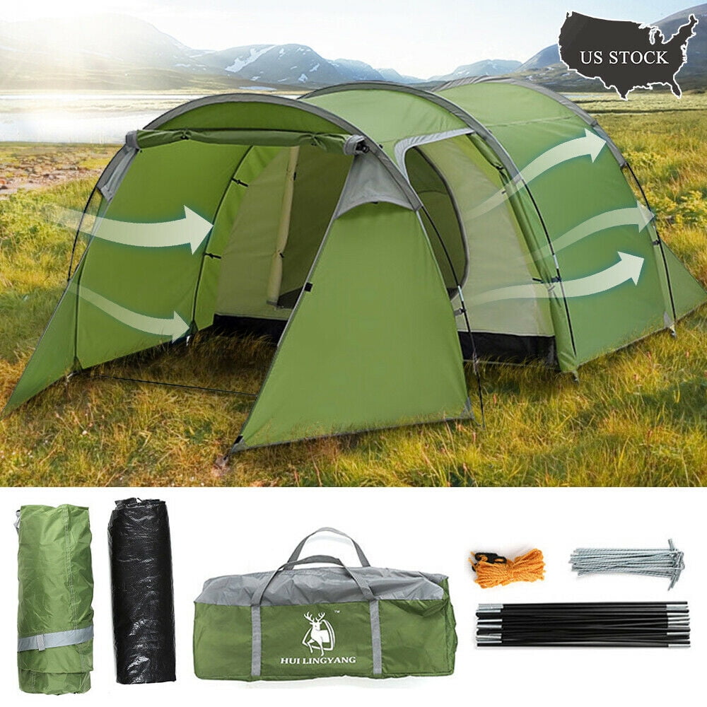 4/5 Person Family Tunnel Tent for Camping,iClover 2 Room Ultralight Backpacking Tent with Front Vestibule, Waterproof Double Layer Classic 4 Season Tents, Easy Setup for Outdoor Sports