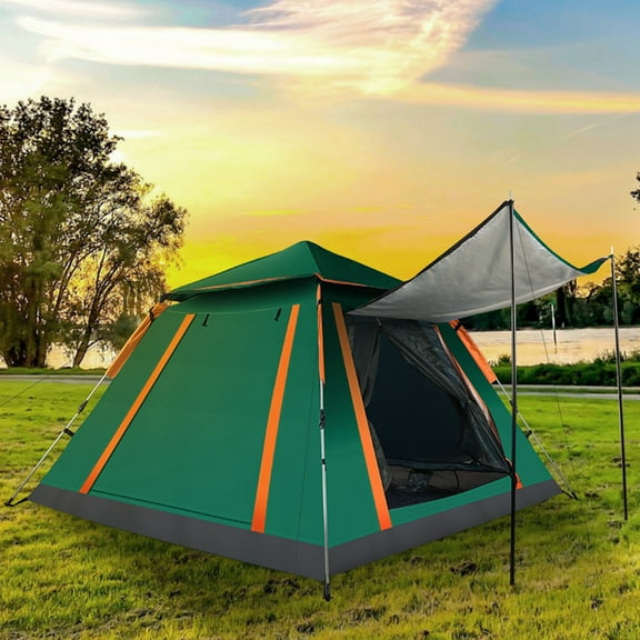 4-5 Person Pop-Up Camping Tent, Instant Setup Family Tent with 2 Mosquito Nets Windows, Portable for Hiking, Backpacking & Outdoor Adventures, Waterproof & Windproof--Green