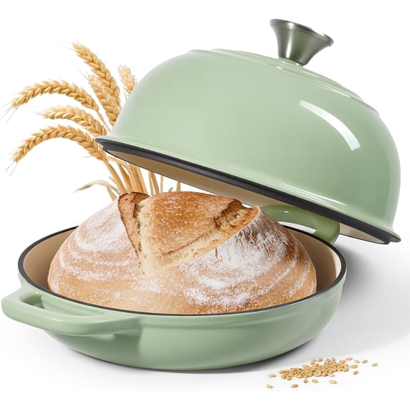 4.5 QT Dutch Oven for Bread Baking, Cast Iron Bread Oven for Sourdough, Enamelled Bread Dutch Oven with Lid, Heavy-Duty Non Stick Bread Pot, Green