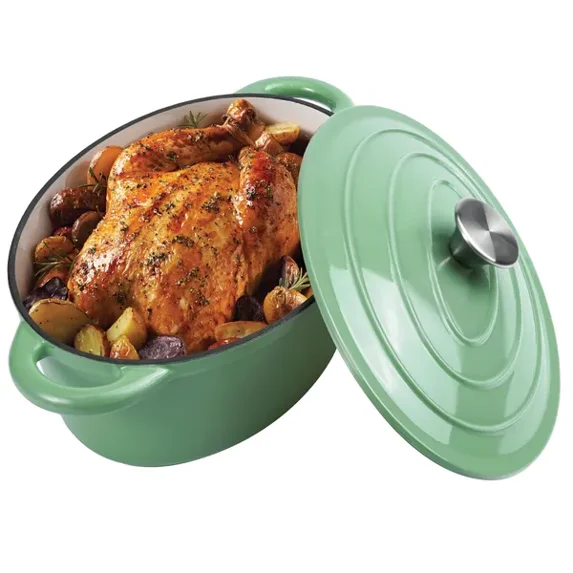 4.5 QT Enameled Cast Iron Oval Dutch Oven Nonstick Soup Pot with Self-Basting Lid Heat Resistant 500°F for All Stovetops Induction Gas Grill, Oven & Refrigerator Safe