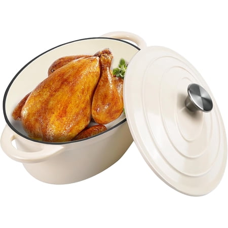 4.5 QT Enameled Oval Dutch Oven Pot with Lid and Dual Handles, Cast Iron Dutch Oven for Cooking, Bread Baking, Non-stick Enamel Coated Cookware (Blue)
