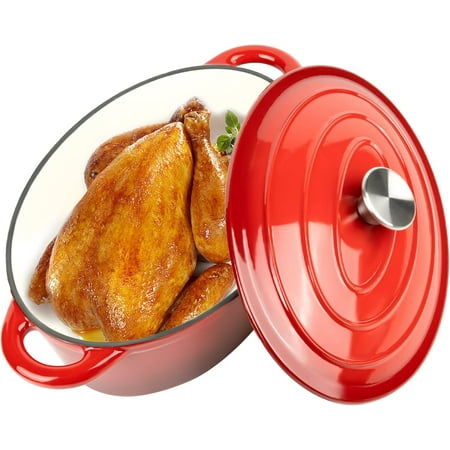 4.5 QT Enameled Oval Dutch Oven Pot with Lid and Dual Handles, Cast Iron Dutch Oven for Cooking, Bread Baking, Non-stick Enamel Coated Cookware (Blue)