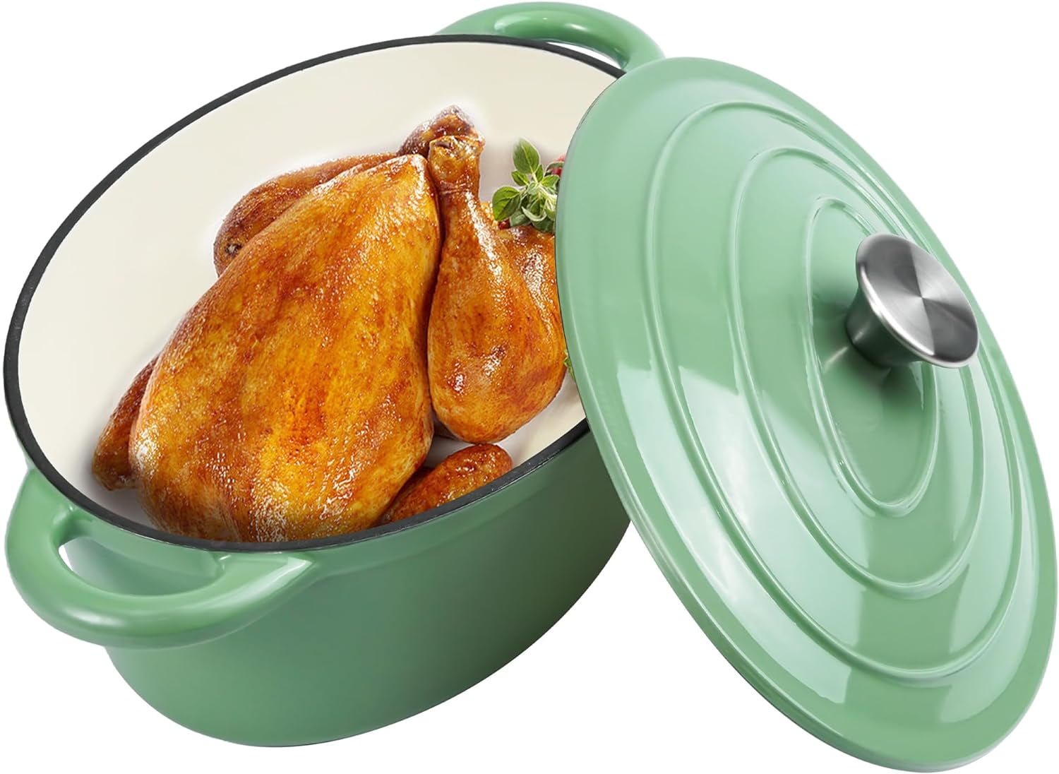 5 Quart Enameled Cast Iron Dutch Oven - Pistachio Green, Oven & Stovetop Safe For Baking, Braising, Soups