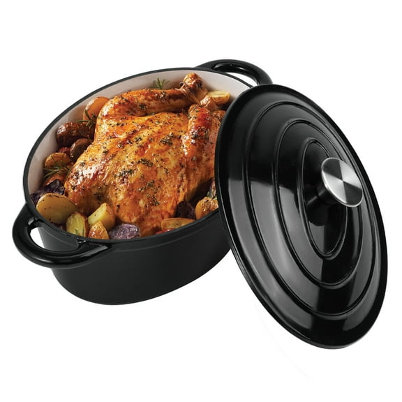 4.5 QT Enameled Cast Iron Oval Dutch Oven with Lid, Nonstick Cookware for Baking, Braising, Roasting, and Cooking,Black
