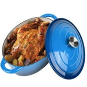 4.5 QT Nonstick Cast Iron Oval Dutch Oven with Side Handles, Enameled Cookware for Baking, Braising, Roasting, and Cooking, Dark Blue