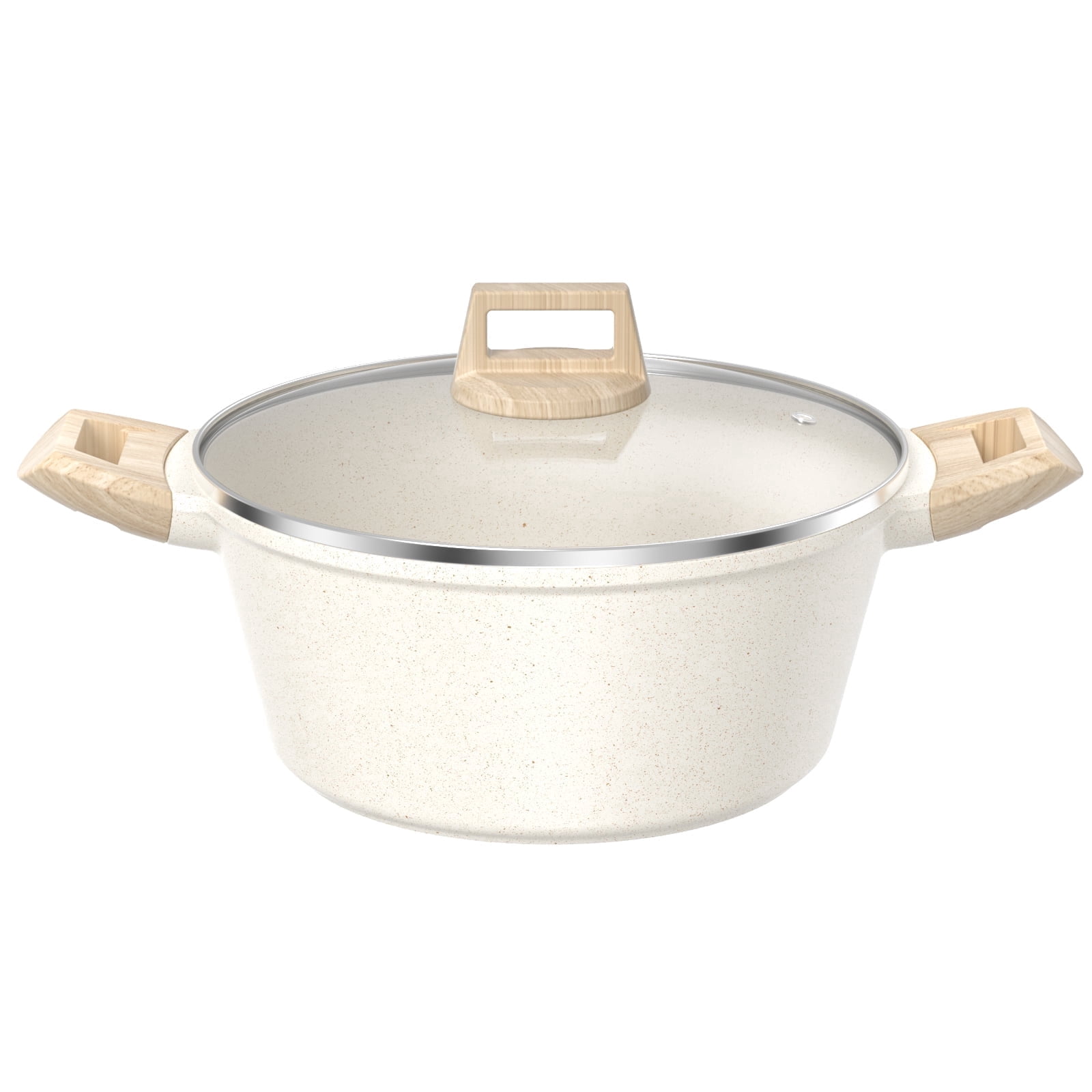 Nonstick Stock Pot with Lid, 4.5QT Stockpot Pasta Cooking Pot , Granite Casserole Soup Pot, Non Stick Stew Pot Cookware for Stews, Soups, Compatible with All Stovetops（White)