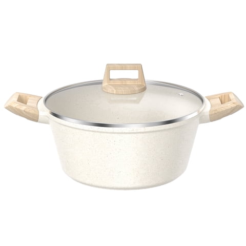 Nonstick Stock Pot with Lid, 4.5QT Stockpot Pasta Cooking Pot , Granite Casserole Soup Pot, Non Stick Stew Pot Cookware for Stews, Soups, Compatible with All Stovetops（White)