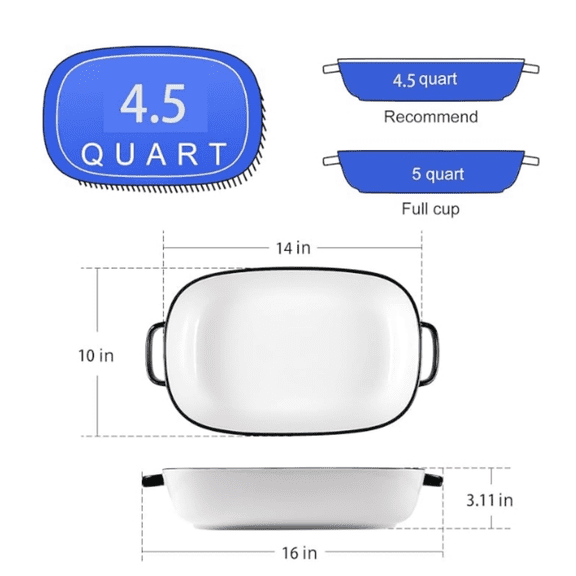 4.5 Quart Ceramic Baking Dish,Serving Bakeware for Casserole,Lasagna,Gratin,Broiling,Roasting,an Baking.Large Deep 14x10x3.11 inches Pan,Safe for Oven Microwave Refrigerator Disinfection Cabinet and