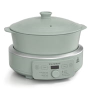 MAGNIFIQUE 4.5 Quart Olive Green Round Claypot Multi-Cooker, Digital Slow Cooker with Removable Non-Toxic Pot