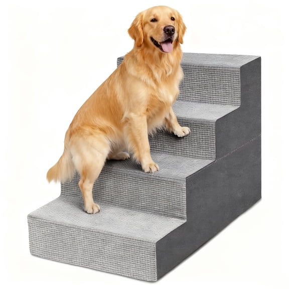 4/5-Step Dog Stairs & Ramp, Heavy-Duty Pet Steps with Non-Slip Surface, Removable Washable Cushioned Ladder for Small/Medium/Large Dogs & Cats - Indoor/Outdoor Use