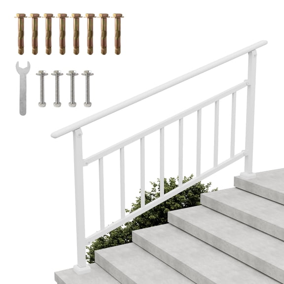 4-5 Step Hand Rails for Outdoor, Adjustable Steel Stair Railing Kit For Porch, Deck, White