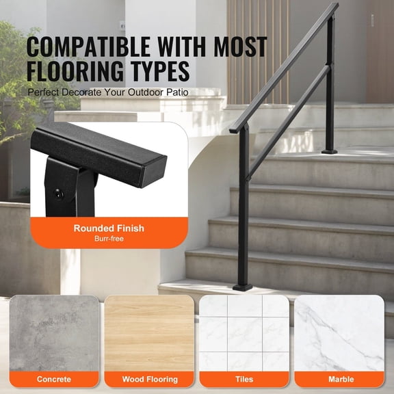 4-5 Step Outdoor Handrails for Seniors - Black Square Tube, Easy Install, Non-Slip & Heavy-Duty Support
