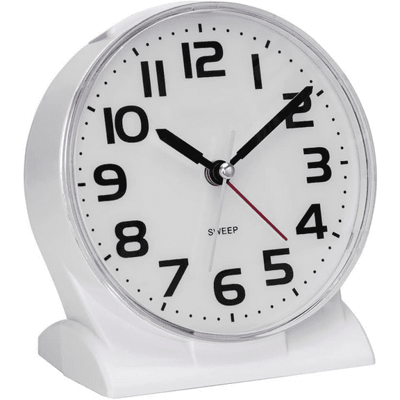 4.5" No Ticking Analog Alarm Clock,Silent Readable for Seniors,Easy to Set,Gradual Rise Alarm,Big Numbers,On/Off Switch on Side,Gentle Wake,Snooze Soft Backlight,Battery Operated,White