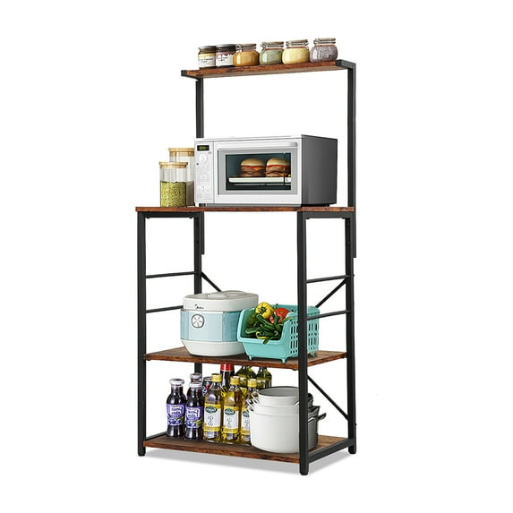4/5-Tier Kitchen Wood Bakers Rack, Utility Storage Shelf Microwave Oven Stand,Coffee Bar Table with for Spice Rack Organizer Workstation, Vintage Brown