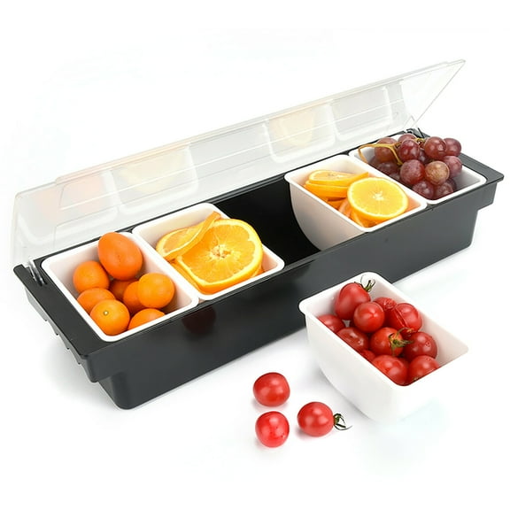 4/5 Tray Condiment Server, Fruit & Condiment Dispenser Plastic Box Organizer with Lid