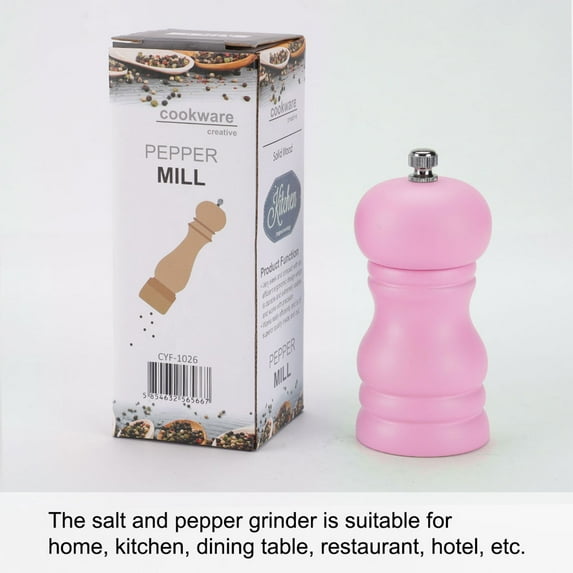 4.5" Wooden Pepper Grinder Adjustable Coarseness Salt Mills Shakers for Kitchen Restaurant Cooking Pink