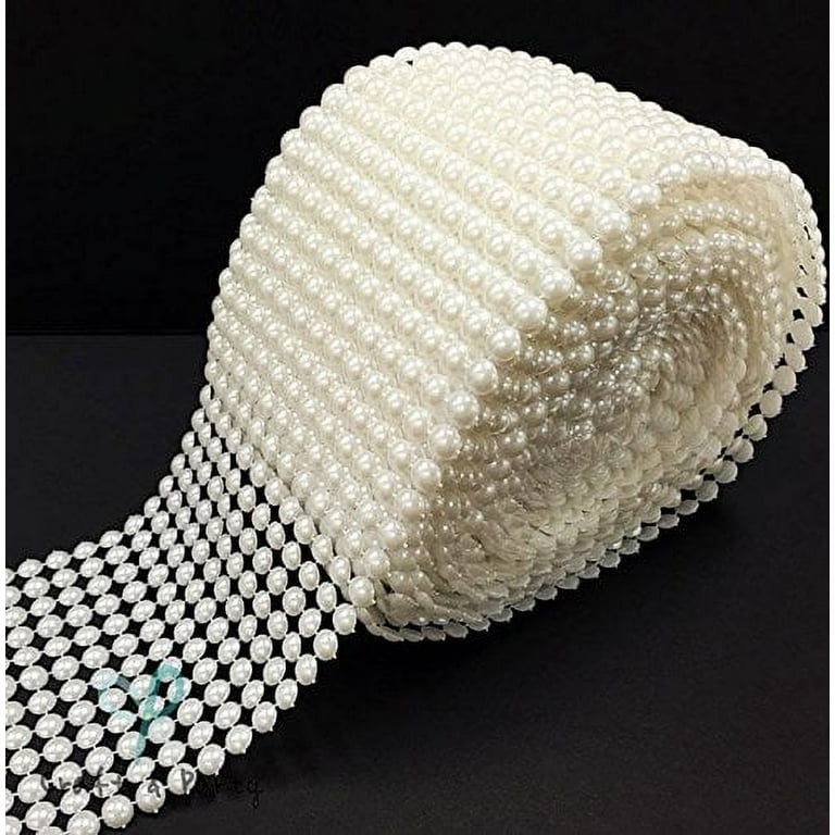 Rhinestone Trim With 4mm Pearl - Pearl (Sold by the Yard)