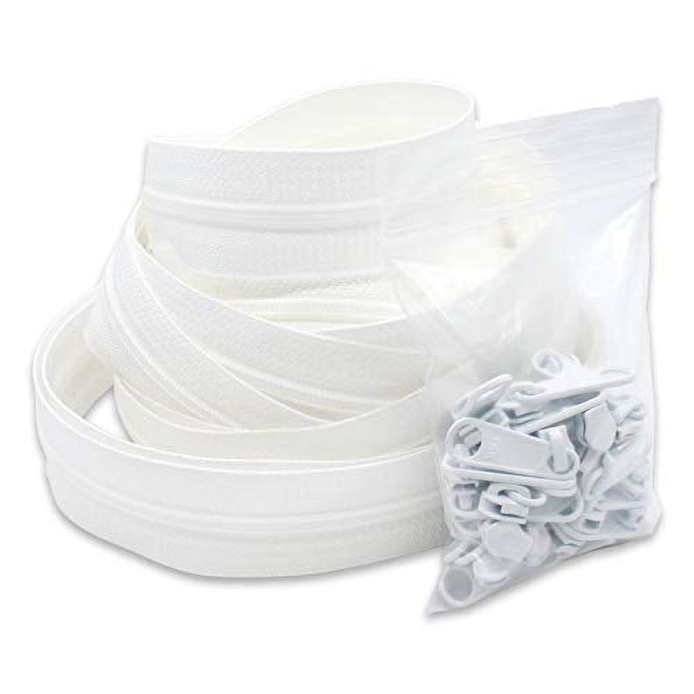#4.5 YKK Continuous Nylon Coil White Zipper Chain Includes White Non-Locking Long Pull Sliders - Color White - Choose Your Length - Made in The United States (10 Yards & 25 Pulls)