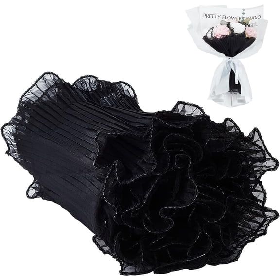 4.5 Yards Black Flower Wrapping Mesh Paper 10-5/8 inch Wrinkled Wavy Bouquet Packaging Paper Floral Packaging Mesh Organza Paper