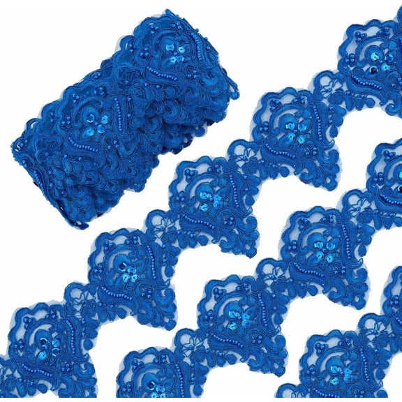4.5 Yards Flower Lace Trim with Beads 4-5/8 Inch Blue Applique Trim Embroidery Ribbon Floral Craft Lace