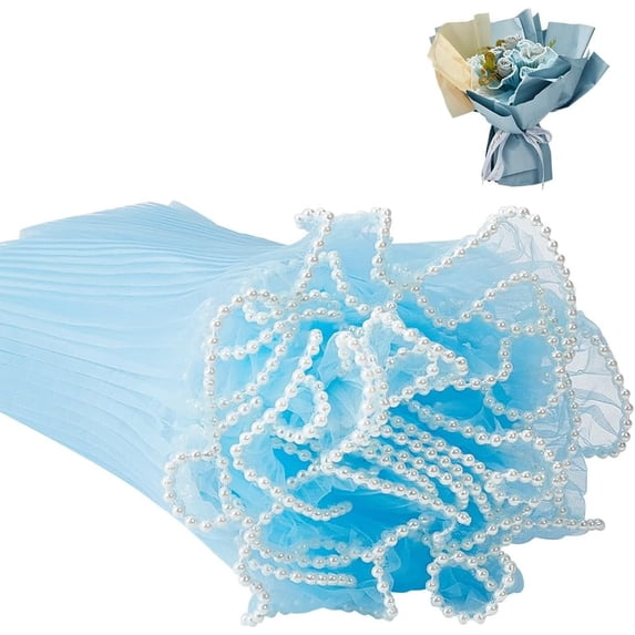 4.5 Yards Flower Wrapping Mesh Paper 10-5/8 inch Bouquet Packaging Paper Wrinkled Wavy Net Yarn with Pearl Edge