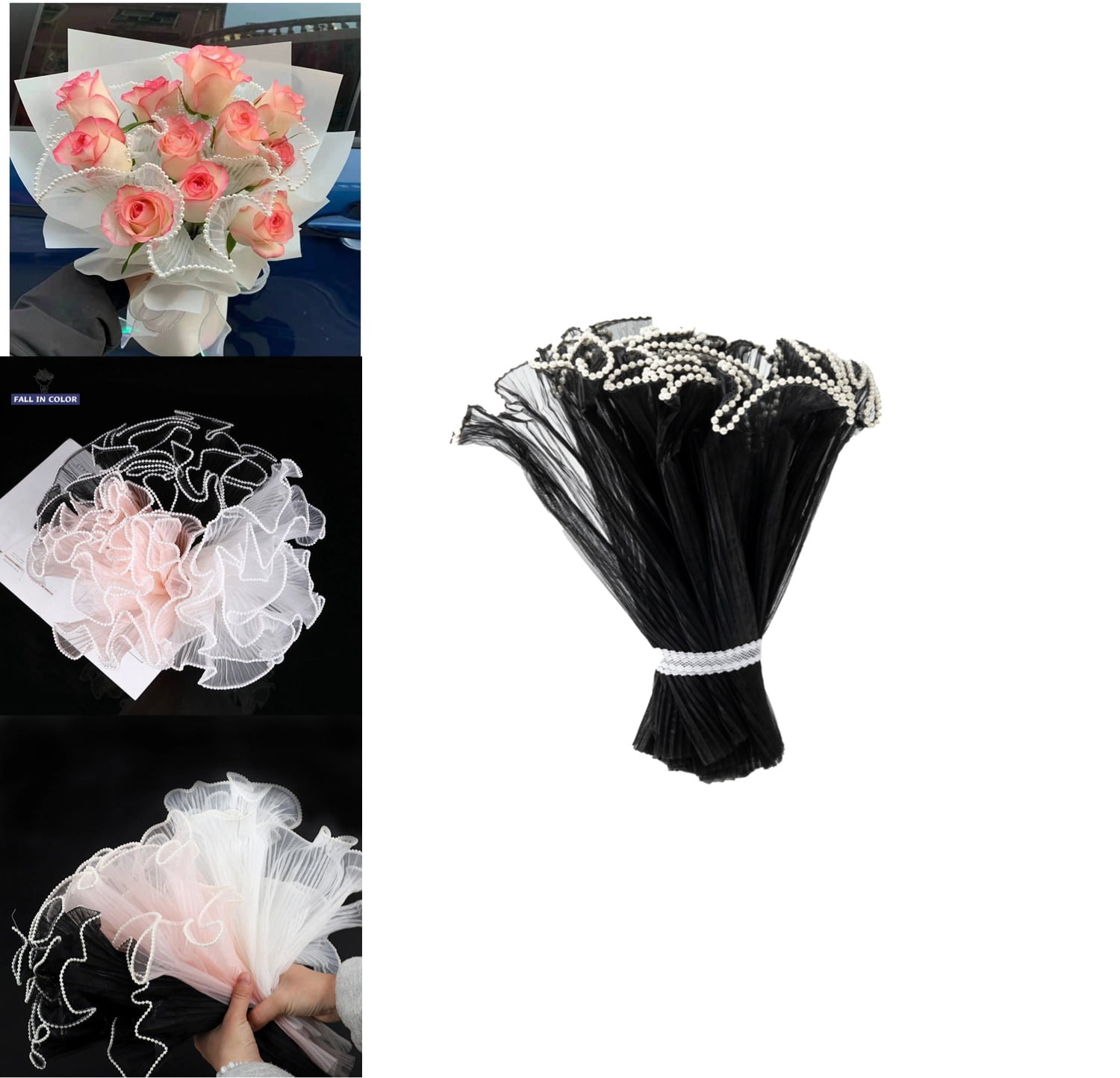 4.5 Yards Ruffle Pearl Edge Organza Flower Wrapping Mesh Paper Bouquet ...
