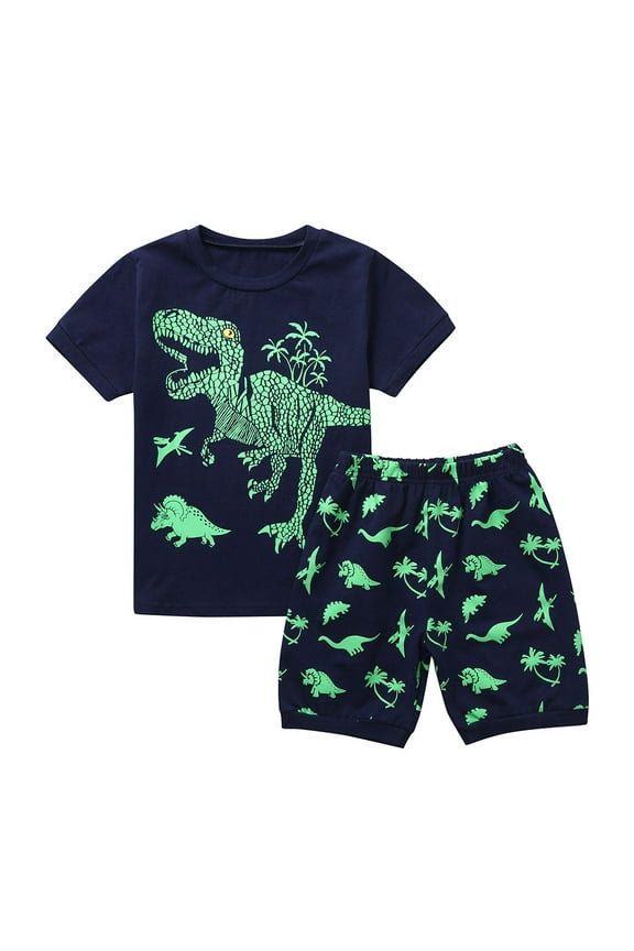 4-5 Years Boys Clothes 5T 4 Year Old Boy Clothes Boys Summer Fashion Casual Short Sleeve T-Shirt and Shorts Set Navy