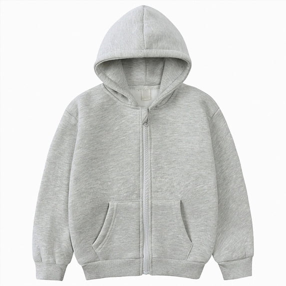 4-5 Years Child Big Girls Zip Up Hoodie Kids Full Zipper Hooded Fashion Sweatshirt Outwear Coat School Sports Jacket Light Gray Hoodie