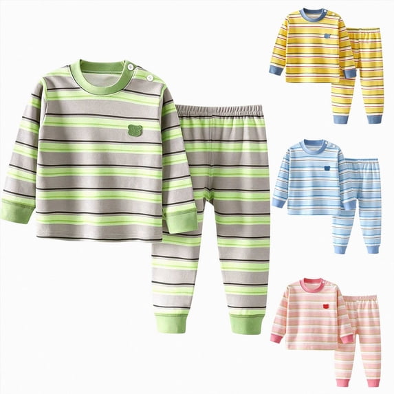 4-5 Years Child Boys Striped Pajama Set,Long Sleeve Top and Pants,Soft Sleepwear Loungewear for Fall Winter