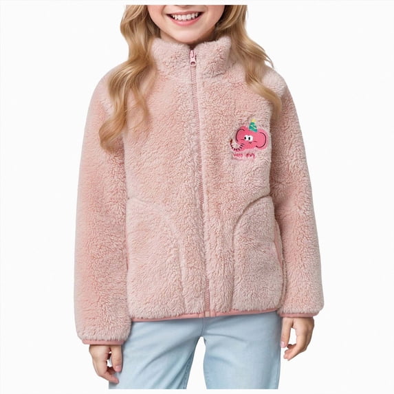 4-5 Years Child Childrens Warm Jacket Boys And Girls Simple And Plush Jacket Zipper Cardigan School Pink Sweatshirt