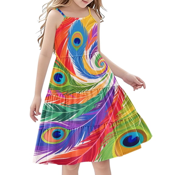 4-5 Years Girls Dresses Sleeveless Kids Summer Cotton Festival A Line Swing Dress Casual Round Neck Dresses for Girls 3-14 Years