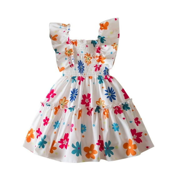 4-5 Years Girls Floral Dress Comfortable Lightweight Trendy Casual Party Wear Dresses Age 3-8 Years