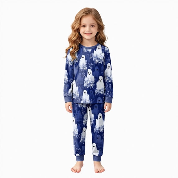4-5 Years Girls Halloween Set Cute Cartoon Print Long Sleeved Homewear Two Piece Set Halloween Pajamas For Kids Matching Pjs For Girls