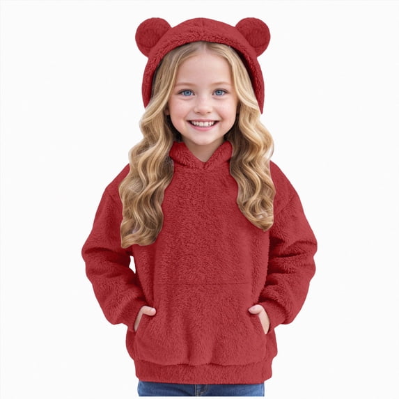 4-5 Years Toddler Girls Hoodie Fuzzy Fleece with 3D Bear Ears
