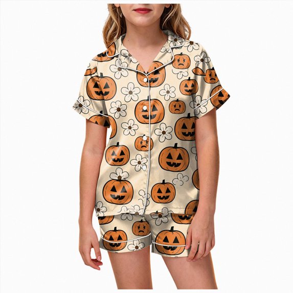 4-5 Years Tween Girls Short Sleeve Print Shirts Tops Pants Outfits Fall Pajamas Back To School Pajamas