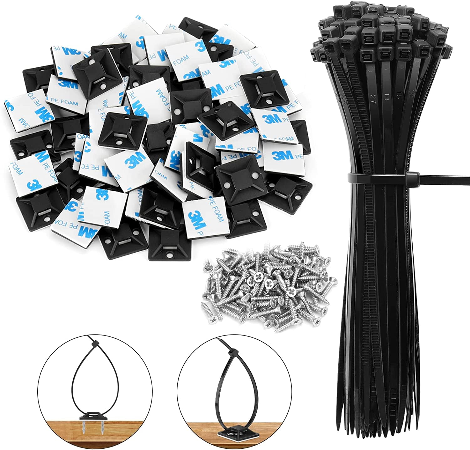 4/5" Zip Tie Mounts with 7.8" Cable Ties and 304 Stainless Steel Screws