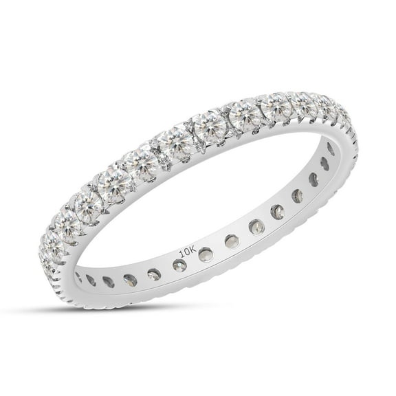 AFFY 0.80CT Round Moissanite Diamond Full Eternity Ring for Women in 10K Solid White Gold-4