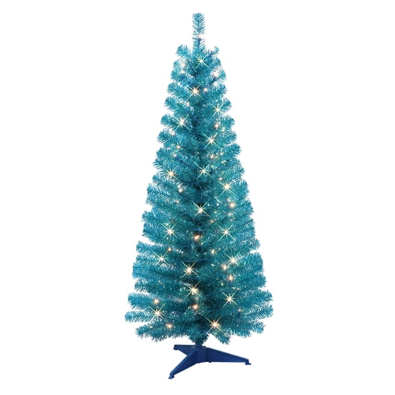 4.5 ft Pre-Lit Teal Tinsel Artificial Tree