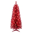 thumbnail image 1 of 4.5 ft Pre-lit Red Tinsel Tree 160 Tips 70 UL Clear Incandescent Lights, 1 of 2