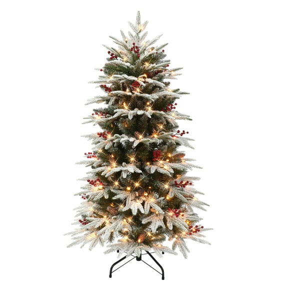 4.5 ft Pre-lit Slim Flocked Halifax Fir Tree 985 Tips 200 UL Clear Incandescent Lights