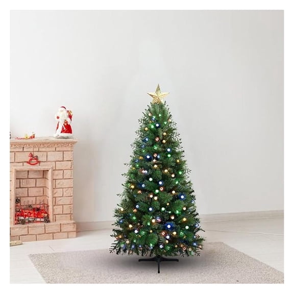 4.5 ft Rotating Christmas Tree Pre - lit Christmas Tree with Star Projector 444 Branch Tips 150 Warm Lights and Rotating Base 33 Wide Traditional with Lights Green Xmas