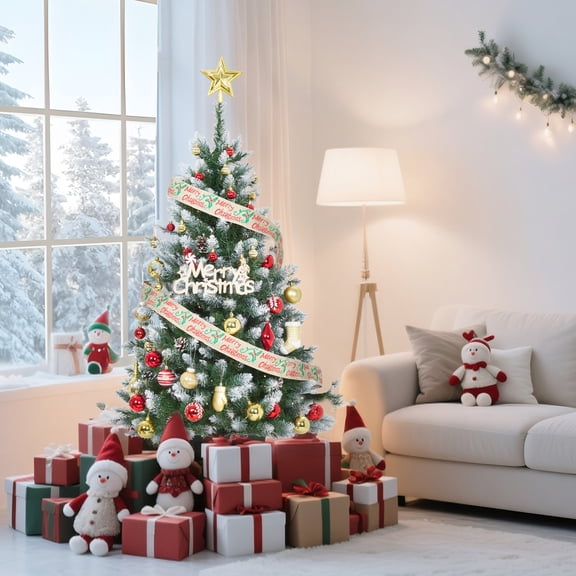 4.5 ft Slim Pencil Christmas Tree, Artificial Christmas Tree with Realistic Branch Tips and Metal Stand for Home Office Holiday Decor
